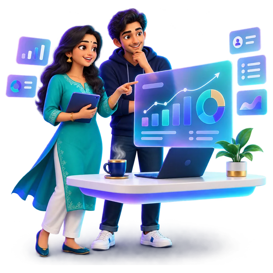 A programme manager and a founder smiling at one dashboard